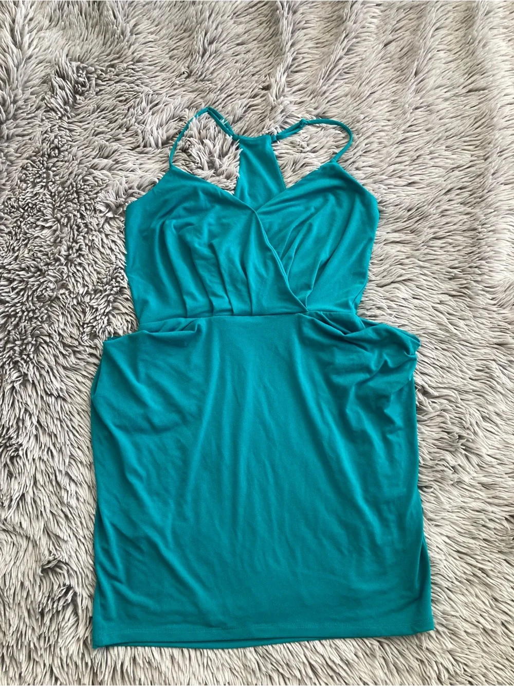 NWOT BCBG Teal Spaghetti-Strap Draped Pocket Mini Dress Medium Revolve - Picture 2 of 11